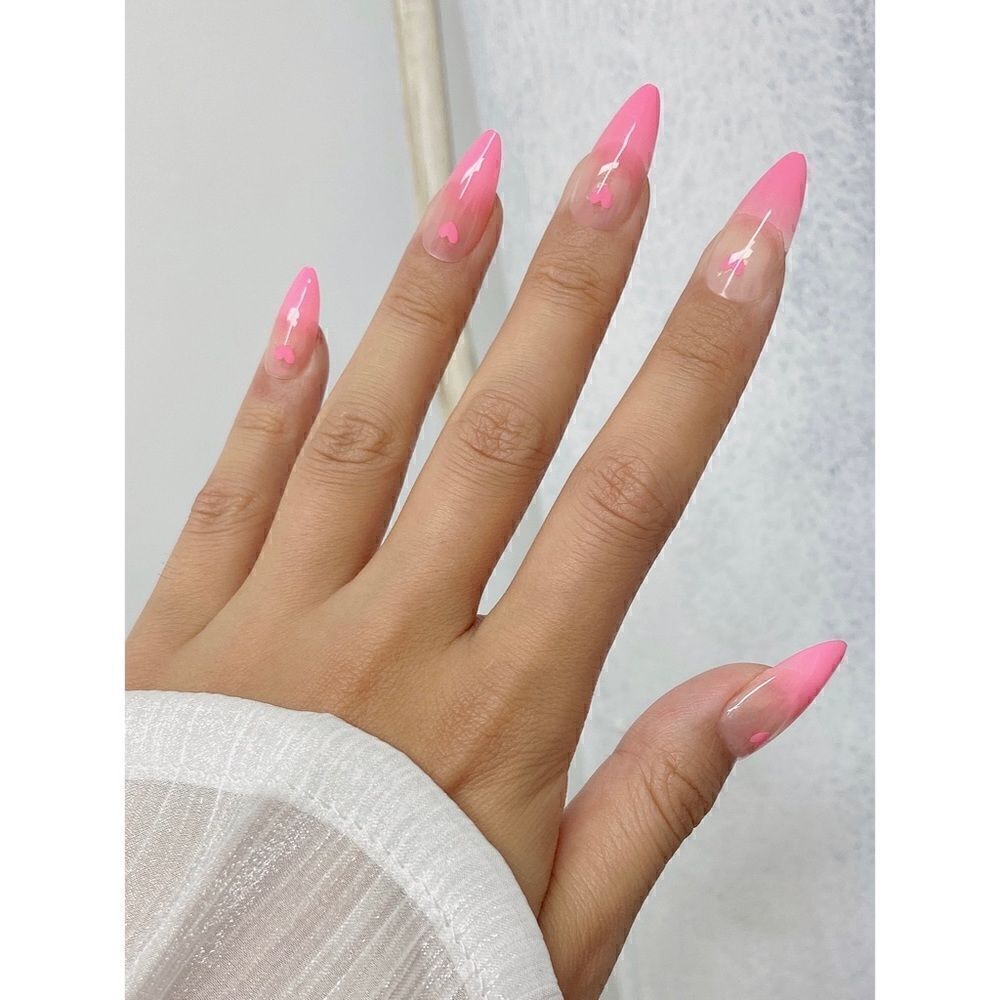 24 pcs Acrylic Almond Heart Press On Nail Set Reusable